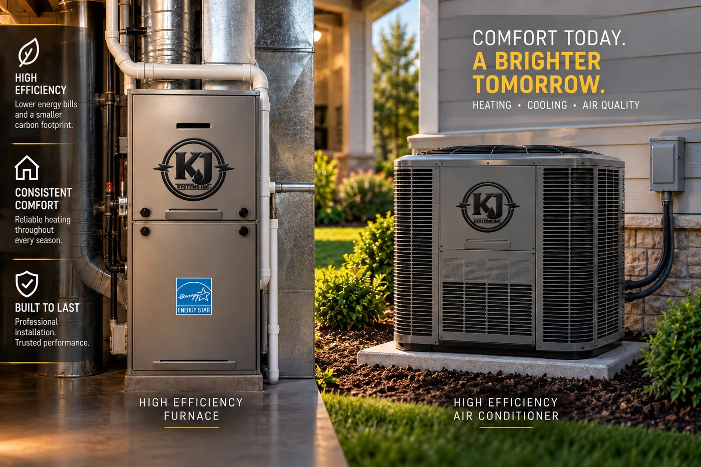 High-efficiency furnace and air conditioner installed by KJ Systems